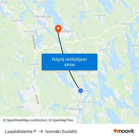 Laajalahdentie P to Isomäki Suolahti map