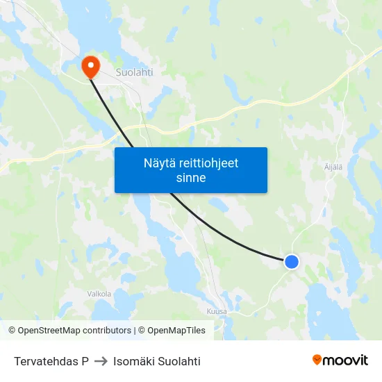 Tervatehdas P to Isomäki Suolahti map
