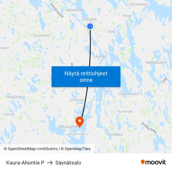 Kaura-Ahontie P to Säynätsalo map