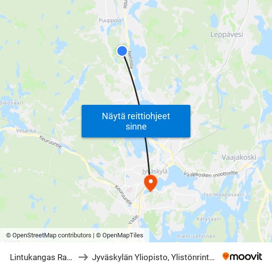 Lintukangas Ramppi P to Jyväskylän Yliopisto, Ylistönrinteen Kampus map