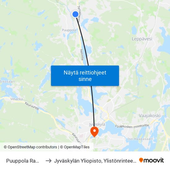 Puuppola Ramppi E to Jyväskylän Yliopisto, Ylistönrinteen Kampus map