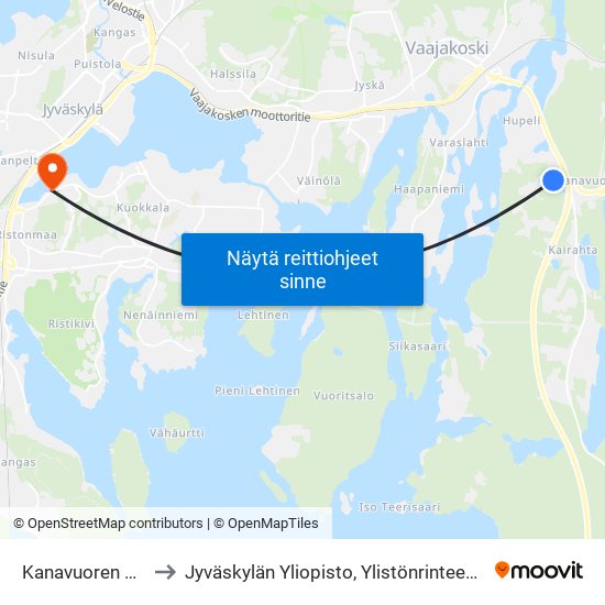 Kanavuoren Koulu to Jyväskylän Yliopisto, Ylistönrinteen Kampus map