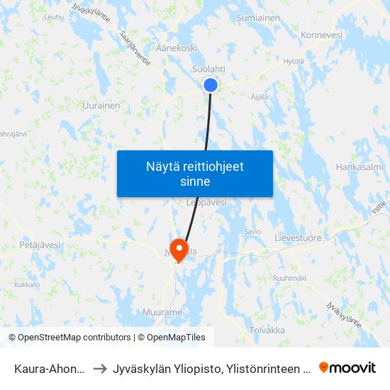 Kaura-Ahontie P to Jyväskylän Yliopisto, Ylistönrinteen Kampus map