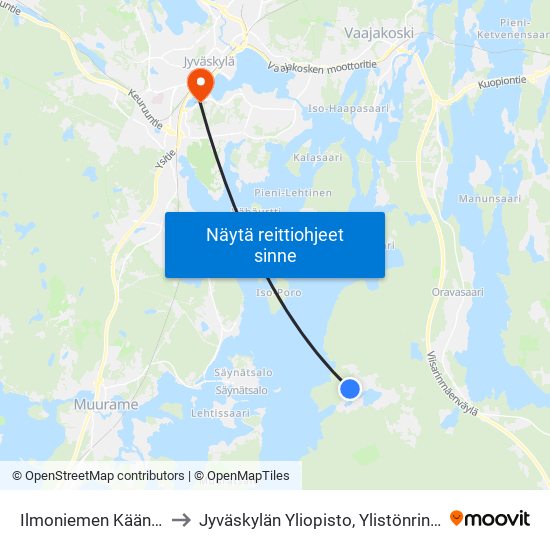 Ilmoniemen Kääntöpaikka to Jyväskylän Yliopisto, Ylistönrinteen Kampus map