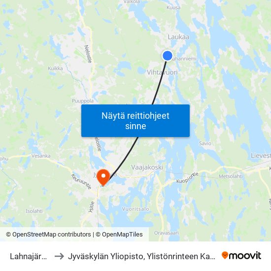 Lahnajärvi E to Jyväskylän Yliopisto, Ylistönrinteen Kampus map