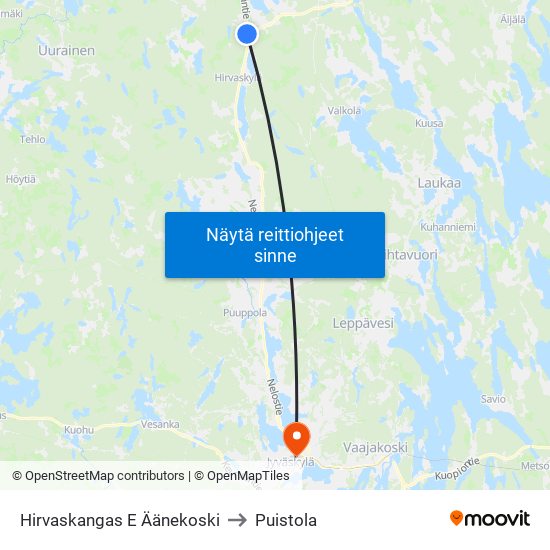 Hirvaskangas E Äänekoski to Puistola map