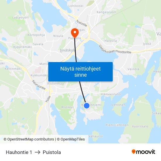 Hauhontie 1 to Puistola map