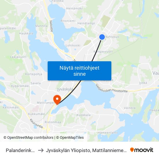 Palanderinkatu 2 to Jyväskylän Yliopisto, Mattilanniemen Kampus map