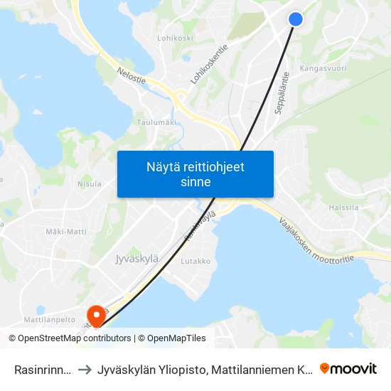 Rasinrinne 2 to Jyväskylän Yliopisto, Mattilanniemen Kampus map