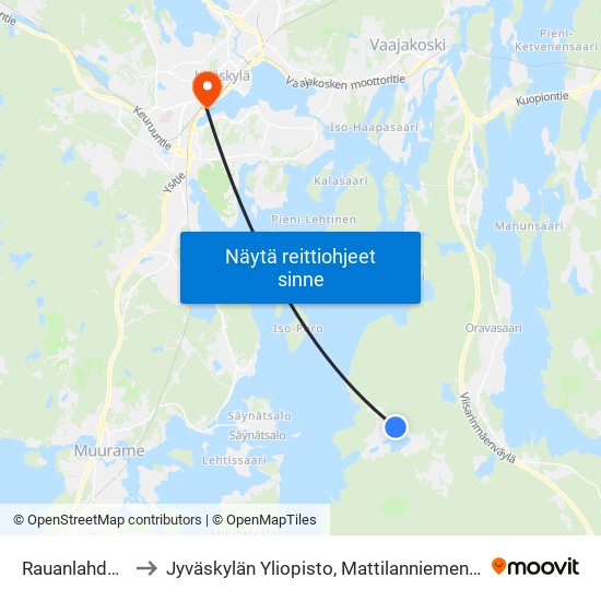 Rauanlahdentie to Jyväskylän Yliopisto, Mattilanniemen Kampus map