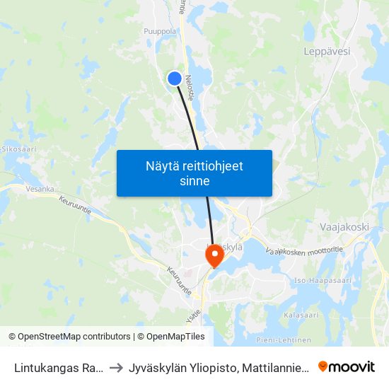 Lintukangas Ramppi E to Jyväskylän Yliopisto, Mattilanniemen Kampus map