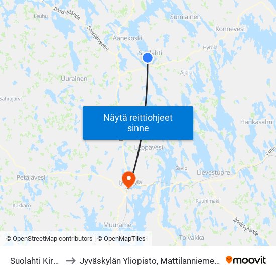 Suolahti Kirkko L to Jyväskylän Yliopisto, Mattilanniemen Kampus map
