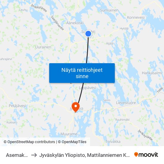Asemakatu to Jyväskylän Yliopisto, Mattilanniemen Kampus map