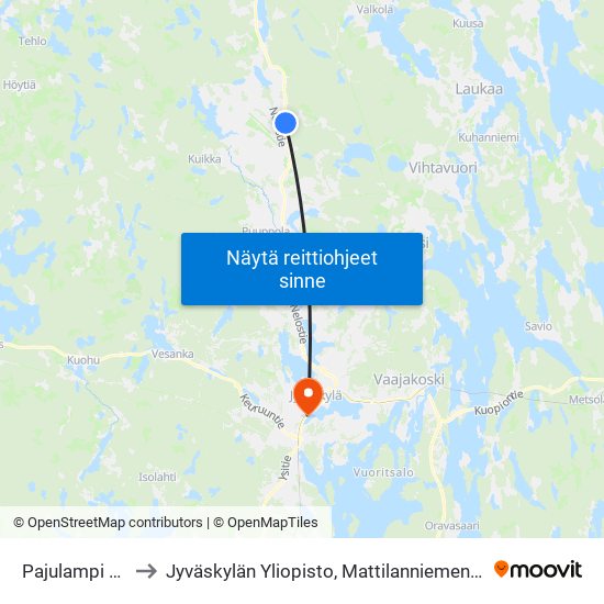 Pajulampi Th P to Jyväskylän Yliopisto, Mattilanniemen Kampus map