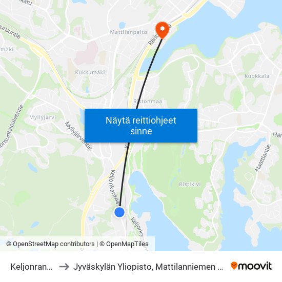 Keljonranta P to Jyväskylän Yliopisto, Mattilanniemen Kampus map