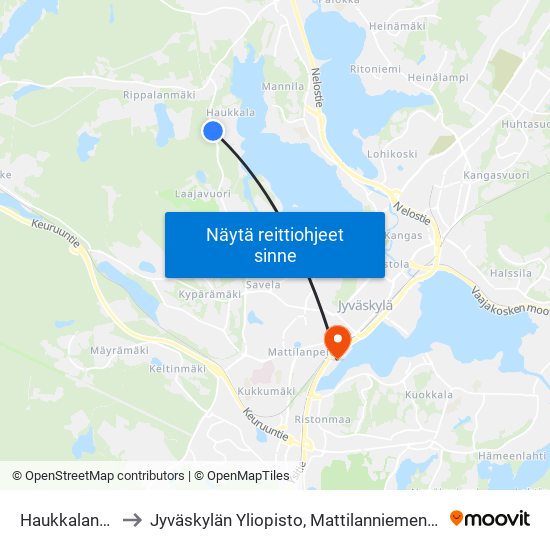 Haukkalantie 2 to Jyväskylän Yliopisto, Mattilanniemen Kampus map