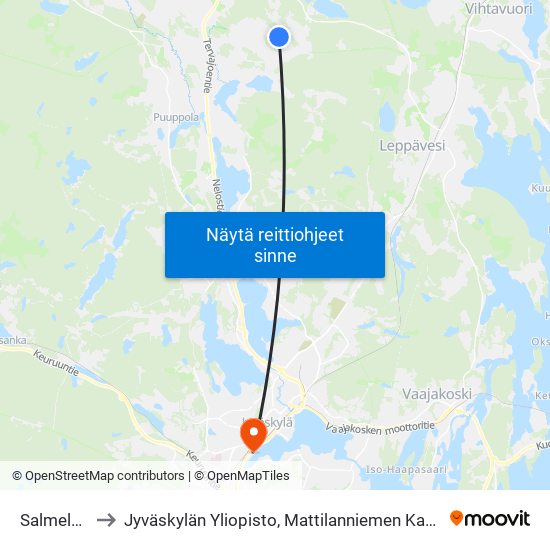 Salmela P to Jyväskylän Yliopisto, Mattilanniemen Kampus map