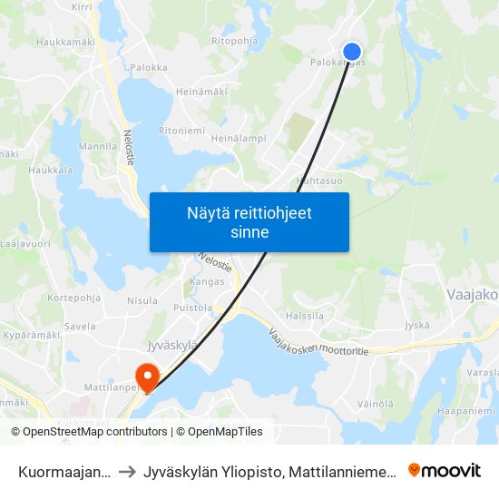 Kuormaajantie E to Jyväskylän Yliopisto, Mattilanniemen Kampus map