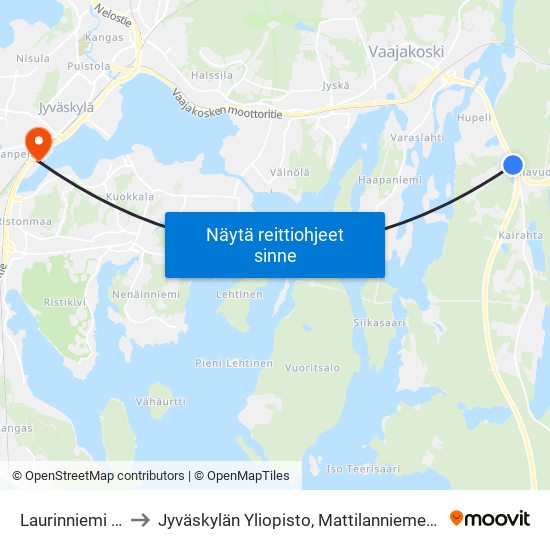 Laurinniemi Th E to Jyväskylän Yliopisto, Mattilanniemen Kampus map