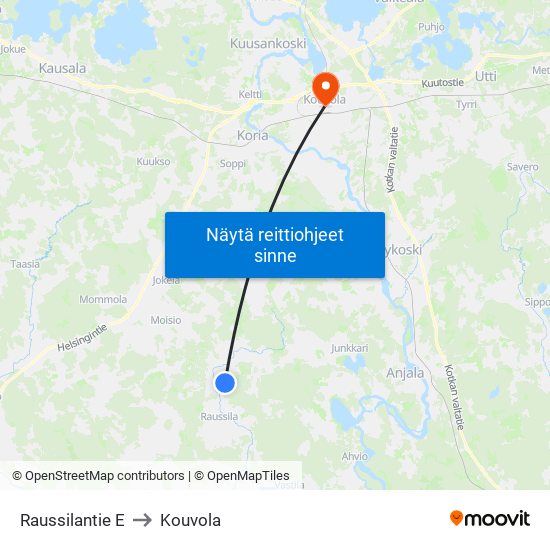 Raussilantie E to Kouvola map