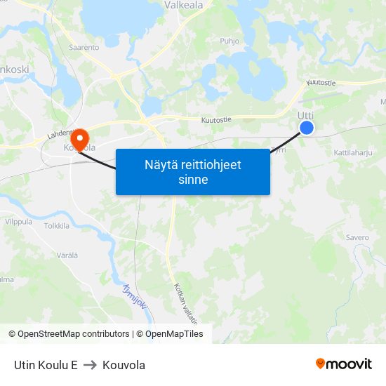 Utin Koulu E to Kouvola map