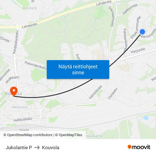 Jukolantie P to Kouvola map