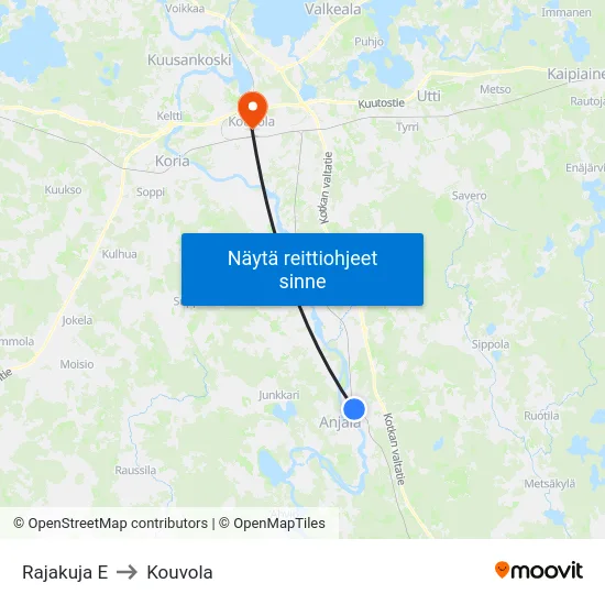 Rajakuja E to Kouvola map