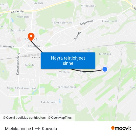 Mielakanrinne I to Kouvola map