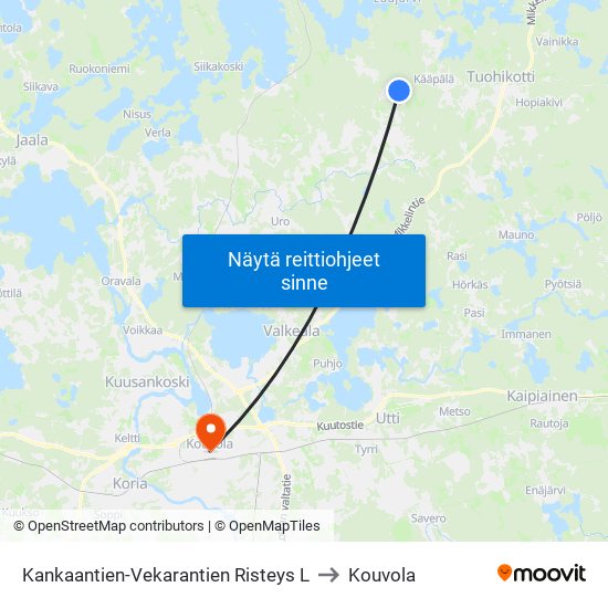 Kankaantien-Vekarantien Risteys L to Kouvola map