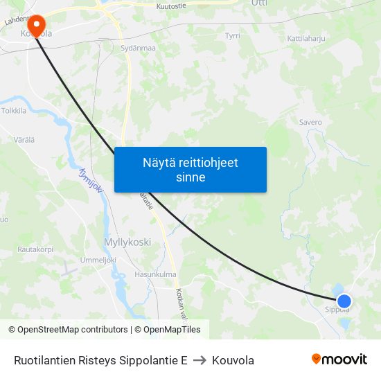 Ruotilantien Risteys  Sippolantie E to Kouvola map