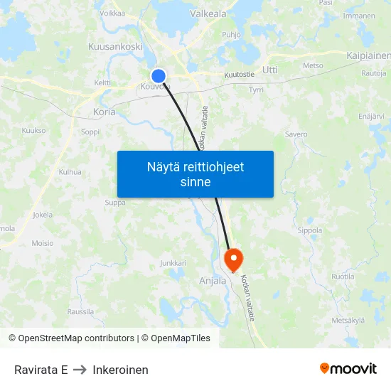 Ravirata E to Inkeroinen map
