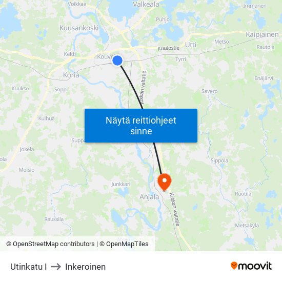 Utinkatu I to Inkeroinen map