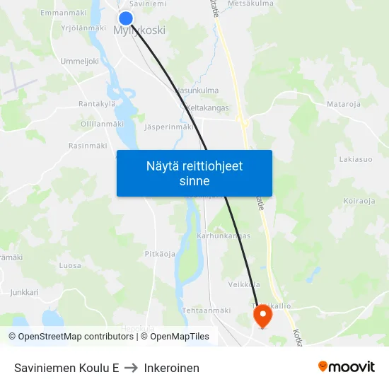 Saviniemen Koulu E to Inkeroinen map