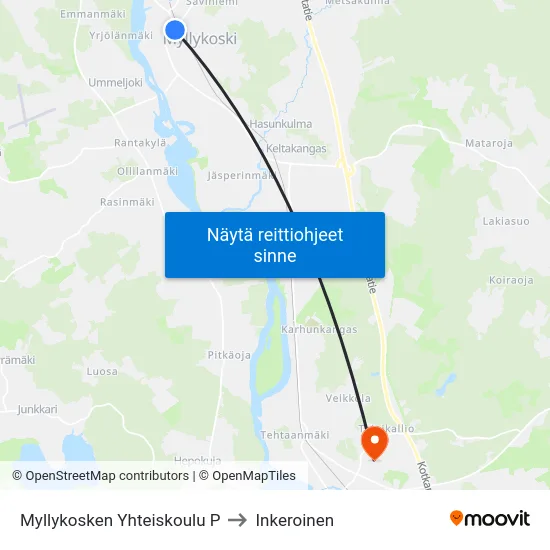 Myllykosken Yhteiskoulu P to Inkeroinen map