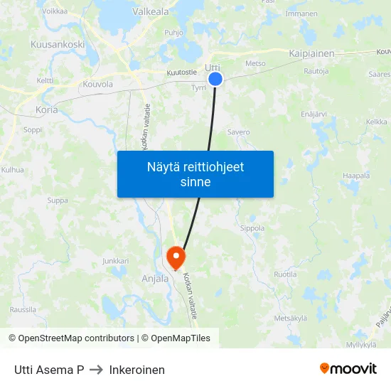 Utti Asema P to Inkeroinen map