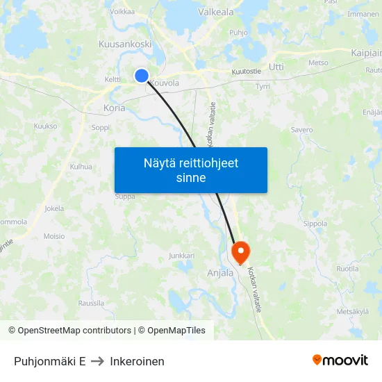 Puhjonmäki E to Inkeroinen map
