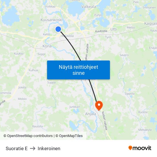 Suoratie E to Inkeroinen map