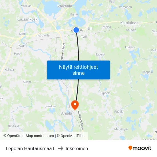 Lepolan Hautausmaa L to Inkeroinen map