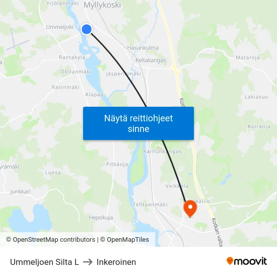 Ummeljoen Silta L to Inkeroinen map