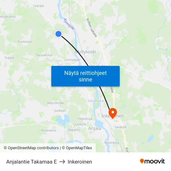 Anjalantie  Takamaa E to Inkeroinen map