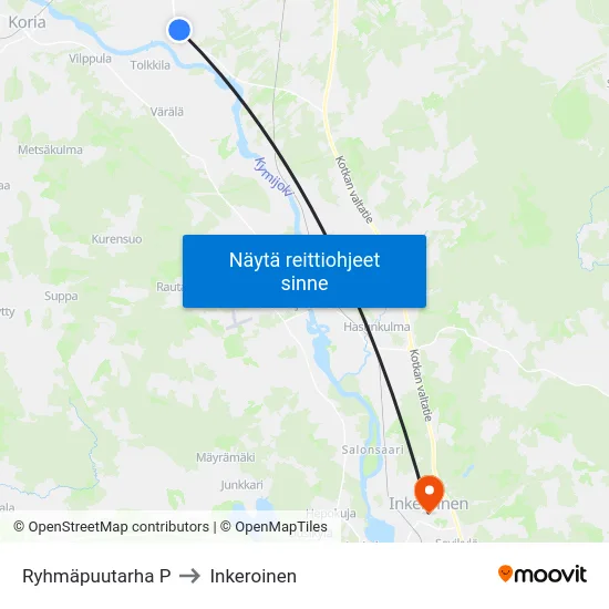 Ryhmäpuutarha P to Inkeroinen map