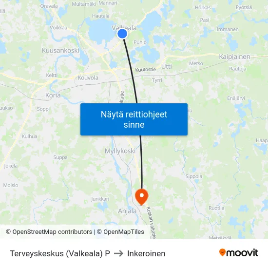 Terveyskeskus (Valkeala) P to Inkeroinen map