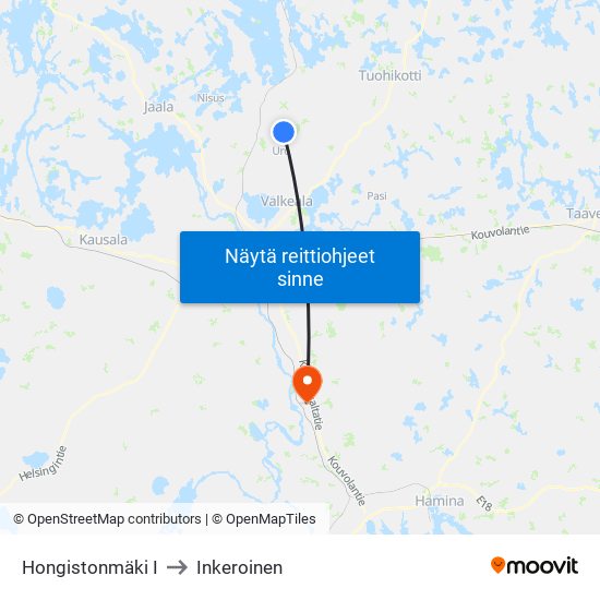 Hongistonmäki I to Inkeroinen map