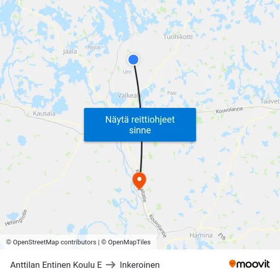 Anttilan Entinen Koulu E to Inkeroinen map
