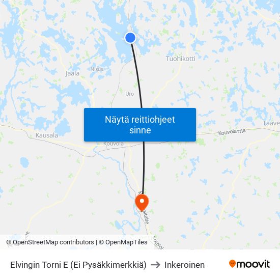 Elvingin Torni E (Ei Pysäkkimerkkiä) to Inkeroinen map