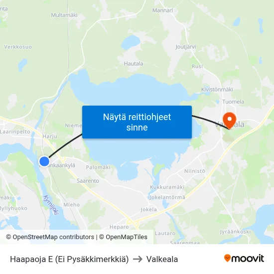 Haapaoja E (Ei Pysäkkimerkkiä) to Valkeala map