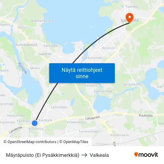 Mäyräpuisto (Ei Pysäkkimerkkiä) to Valkeala map