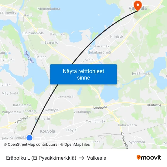 Eräpolku L (Ei Pysäkkimerkkiä) to Valkeala map