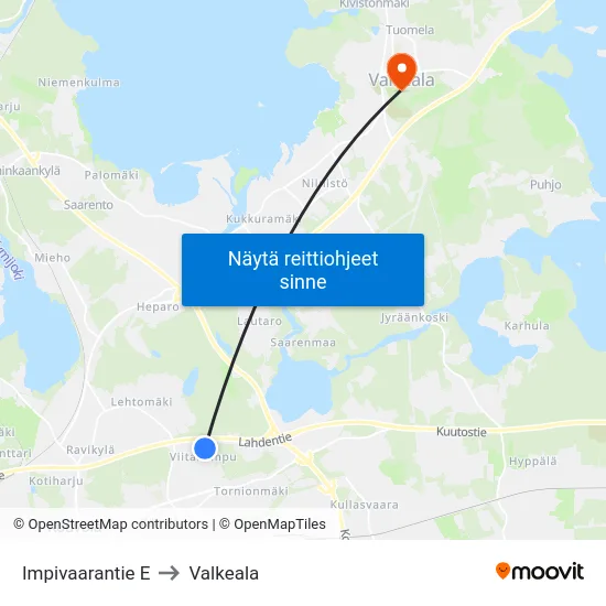 Impivaarantie E to Valkeala map