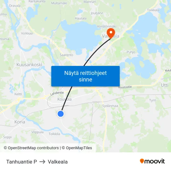 Tanhuantie P to Valkeala map